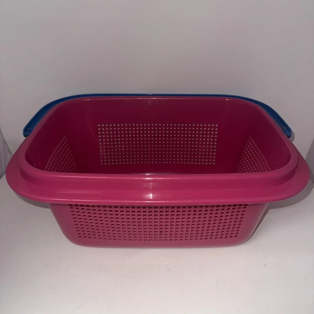 Vintage Plastic Basket Pail Bucket Hot Pink Organizer Swing Handle 90's 18x13x8